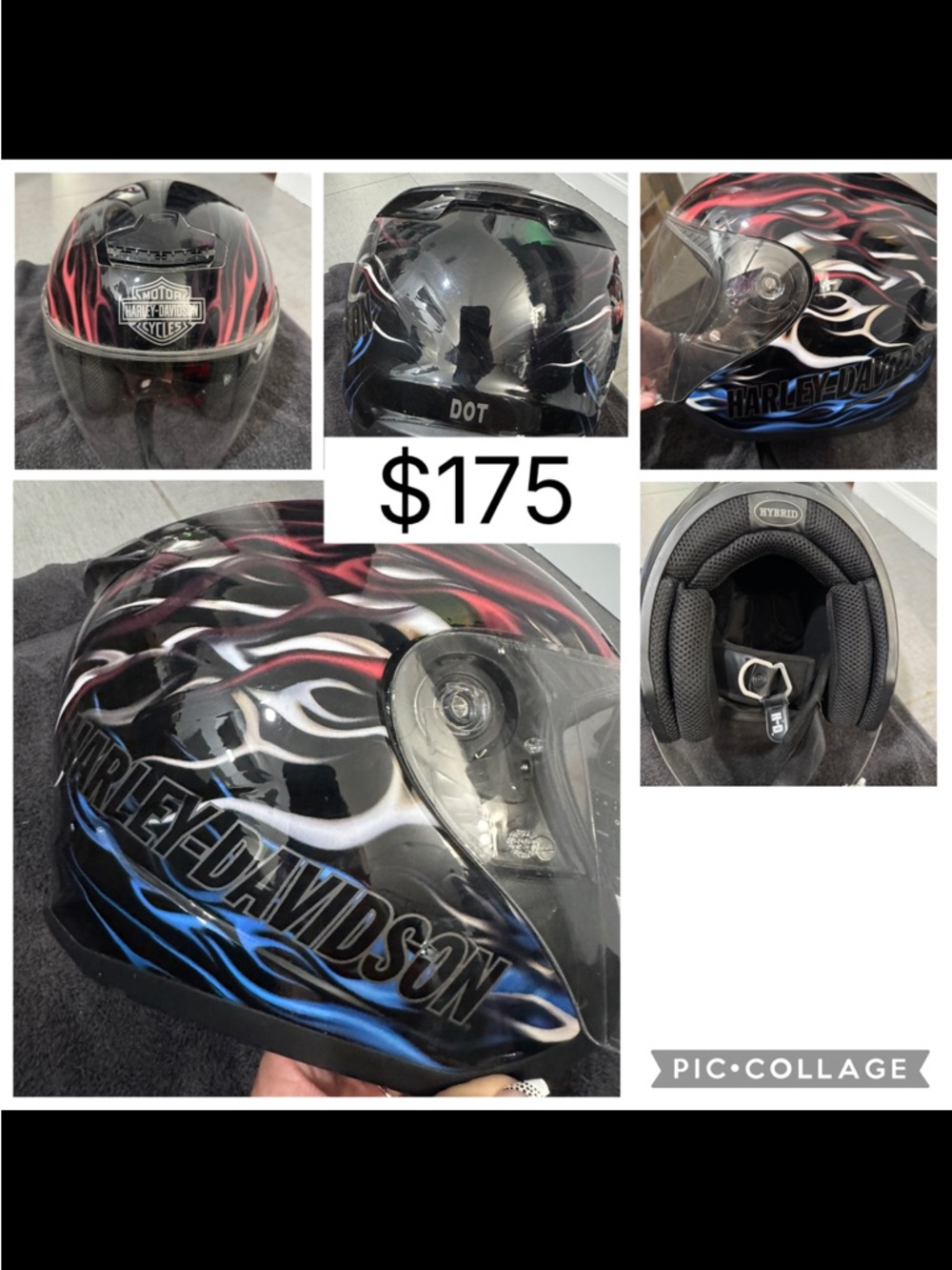 Harley-Davidson Black Helmet with Red White and Blue Flame Accents